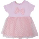 Bebelop Kız Bebek Fiyonklu Düğmeli Puanlı Tüllü Elbise Parti Elbisesi - 12 - Pembe