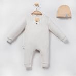 Bebem Asya Papyonlu Düğmeli 3 Parça Erkek Bebek Tulum Set - 6 - 9 Ay - Bej