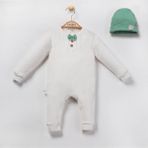 Bebem Asya Papyonlu Düğmeli 3 Parça Erkek Bebek Tulum Set - 6 - 9 Ay - Beyaz - Koyu Yeşil