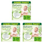 Bebem Natural Bebek Bezi 3 Beden Midi 34 Adet (3 paketi)