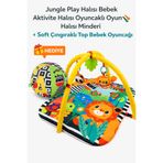 BebeMango Jungle Play Bebek Aktivite Halısı Oyuncaklı Oyun Matı + Soft Çıngıraklı Bebek Topu Hediye