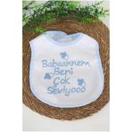 BEBENAZ Mavi Babaannem Beni Çok Seviyooo Nakışlı Mama Önlüğü (0-1 yaş)