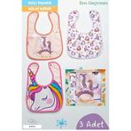 BEBENAZ unicorn Model Arkası Muşamba sıvı geçirmez çıtçıtlı 3lü Kız Bebek Mama ve salya Önlüğü