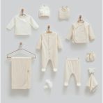 Bebenova Premium Cute Bear %100 Pamuk 10LU Hastane Çıkışı Seti - 2025 Yaz Sezonu - 0 - 3 Ay - Bej