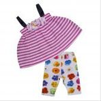 Bebepan 8577 Fuşya/Beyaz/Emprime 9-12 Ay Colors Bebek Bluz Tayt Takım