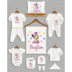 Bebeqon 11 Parça İsme Özel %100 Organik Pamuk Yenidoğan Bebek Hastane Çıkışı Seti Sevimli Desenli Beyaz - Ekru - 3 - 5 Ay