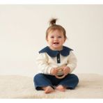 Bebeva Baby Kız Bebek %100 Pamuklu Kot Yaka Detaylı Uzun Kollu Sweatshirt ve Jean Pantolon Takımı - Krem - 12 -18 Ay