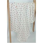 Bebewini Kırmızı Kalpli %100 Pamuklu Tek Kat Bebek Battaniye 80X90 cm Ekru Renk Düz Desenli - 80 x 90 cm