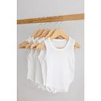 Bebewini Unisex 5li Beyaz Atlet %100 Organik Pamuk Bebek Body Kolsuz Tasarım - Ekru