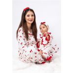 bebicix Gül Desen Bandanalı Fırfırlı %100 Pamuk Önden Düğmeli Pijama Takımı (ANNE KIZ)