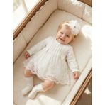 Bebila Baby Kız Bebek Mevlütlük Elbise Bandanalı Dantelli Yeni Doğan Hastane Çıkışı %100 Pamk Gelinlik Abiye 4029 - Ekru - 6 - 9 Ay