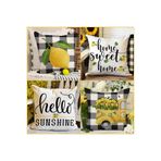 Bebişim Halı 4’lü Limon ve Ekose Desenli Kırlent Kılıfı Seti Home Sweet Home Hello Sunshine Dekoratif Yastık