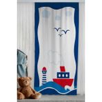 Bebişim Halı Denizci Desenli Gemi Deniz Feneri Kuşlar Çocuk Odası Çift Kanatlı Fon Perde - 70 x 260 cm - Mavi