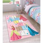 Bebişim Halı Eğitici Seksek Prensesler Buz Prensesi Elsa Rapuzel Desenli Çocuk Odası Halısı - 150 x 230 cm - Pembe