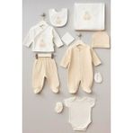 Bebitof My Baby Kumsal % 100 Coton 10 Lu Hastane Çıkışı Yeni Bavullu Araba Desenli 10109 - 01-Krem - Yenidoğan