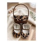 BEBLUXBABY Leopar Desenli Babet Kız Bebek Ayakkabı Çanta Set
