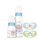 Bebsi No 1 250+125 ml Mavi Ortodontik Damaklı Kelebek Emzik ve Cam Biberon Seti