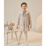 Bebüş Kız Çocuk Yumuş Hırkalı Poplin Çiçekli Elbise Takım BEB-16489 - 4 Yaş - Bej