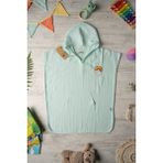 BeCalm Online Organik Pamuk Müslin - Nakışlı Bebek/çocuk Panço - Bornoz - Havlu - Kurulama - Plaj - Havuz – Mint - 3 - 8 Yaş