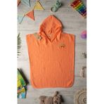 Becalm Online Organik Pamuk Müslin - Nakışlı Bebek/çocuk Panço - Bornoz - Havlu - Kurulama - Plaj - Havuz – Turuncu - 3 - 8 Yaş