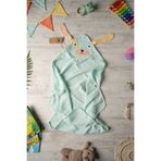 Be'Calm Puppy - Köpekcik Nakışlı Müslin %100 Organik Pamuk - Yazlık Deniz ve Havuz Kıyafeti - Bebek Yenidoğan Banyo Kurulama Kundak - Havlu - Kapuşonlu - Panço - Mint