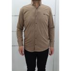Becces Fistan Store Erkek Düz Spor Kesim Dar Kalıp Cepsiz Uzun Kollu Yazlık Keten Gömlek - Kahverengi - 2XL