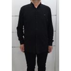 Becces Fistan Store Erkek Düz Spor Kesim Dar Kalıp Cepsiz Uzun Kollu Yazlık Keten Gömlek - Siyah - 3XL