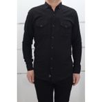 Becces Fistan Store Erkek Düz Spor Kesim Dar Kalıp Çift Cepli Uzun Kollu Yazlık Keten Gömlek - Siyah - XL