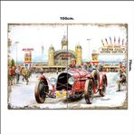 Bedeko Ahşap Tablo Retro Yarış Arabası 70*100Cm