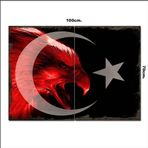 Bedeko Ahşap Tablo Türk Bayrağı Kara Kartal Tarz 70*100Cm
