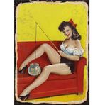 Bedeko Fanusta Balık Tutan Pin Up Kızı Dekoratif Mdf Tablo