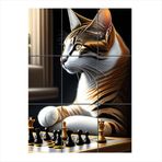 Bedeko Satranç Oynayan Kedi Tasarım 9 Parça Puzzle Tablo