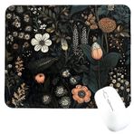 Bedocia Koyu Cottagecore Çiçekli Kare Fare Altlığı, Kaymaz Kauçuk Tabanlı, Yıkanabilir Mousepad Likra Kumaş Dikişli Kenar 22 x 18 cm, Masa Aksesuarları