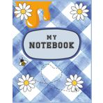 Bee Happy Composition Notebook – Blue & White Gingham: 250-Page Wide Ruled Journal with Daisies, Bees & Dripping Honey – Cute Back-to-School or Everyday Writing Notebook