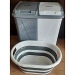 Bee Home Katlanabilir Silikon Plastik Çamaşır ve Oyuncak Sepeti 45+45 Lt Gri Beyaz 53,5x39x23 Cm