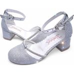 Beebron ABIKYAYK2405 Shining Princess Series Simli Gümüş Kız Çocuk Topuklu Ayakkabı