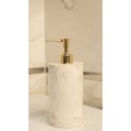 BeeCandleHome Beyaz Mermer Desenli Sıvı Sabunluk -Modern Dekoratif El Yapımı Sabunluk - Lüks Sıvı Sabun Dispenseri - Gold Renk Pompa