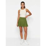 Beems Yüksek Bel Tenis Eteği - Şortlu Spor Etek - Koşu ve Fitness Skort - Haki - XL