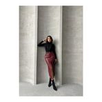 BEES JEANS Bordo Yırtmaçlı Düğmeli Pensli Mevsimlik Uzun Deri Etek BORDO-S