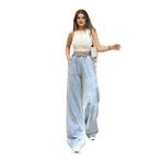 BEES JEANS Kadın Açık Mavi Beli Lastikli Bagcıklı Cepli Bol Paça Palazzo Kot Pantolon - Tesettüre Uygun Kar Mavi-38
