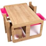 Bees Store 2 Kişilik Çekmeceli Oyun, Aktivite, Etkinlik Masası, Ceviz-Pembe, 18MM Mdf - 88 x 63 x 43 cm - Ceviz - Pembe