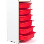 Bees Store Montessori Tarzı Beyaz Mdf 6 Kırmızı Çekmeceli Oyuncak ve Kitap Dolabı - Beyaz - Kırmızı