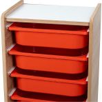 Bees Store Montessori Tarzı Ceviz Mdf 6 Kırmızı Çekmeceli Oyuncak ve Kitap Dolabı - Ceviz - Kırmızı