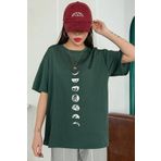 BEETON Ay Evre T-Shirt - Nefti Yeşil Baskılı Oversize Bisiklet Yaka Kısa Kol Tişört