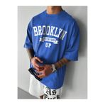 BEETON Brooklyn Every Day Süprem T-Shirt - Sax Mavi Baskılı Oversize Bisiklet Yaka Kısa Kol Tişört
