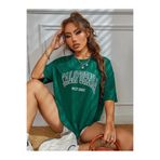 BEETON California West Coast Süprem T-Shirt - Nefti Yeşil Baskılı Oversize Bisiklet Yaka Kısa Kol Tişört