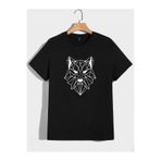 BEETON Geometrik Kurt Desen T-Shirt - Siyah Baskılı Oversize Bisiklet Yaka Kısa Kol Tişört