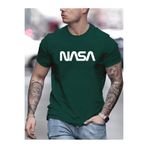 BEETON Nasa T-Shirt - Nefti Yeşil Baskılı Oversize Bisiklet Yaka Kısa Kol Tişört