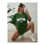 BEETON New York Come True T-Shirt - Nefti Yeşil Baskılı Oversize Bisiklet Yaka Kısa Kol Tişört