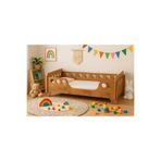 BEEVOLİ Ceviz Montessori Karyola 70x140, Ceviz MDF, Ahşap Detaylı Güvenli Çocuk Yatağı